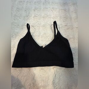 Black Ribbed V-Neck Bralette